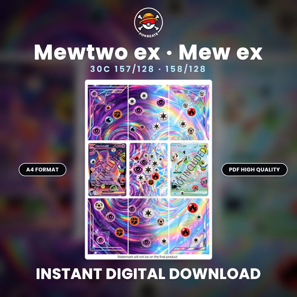 Printable Extended Artwork • Pokémon • Mewtwo & Mew 30C 157-158/128