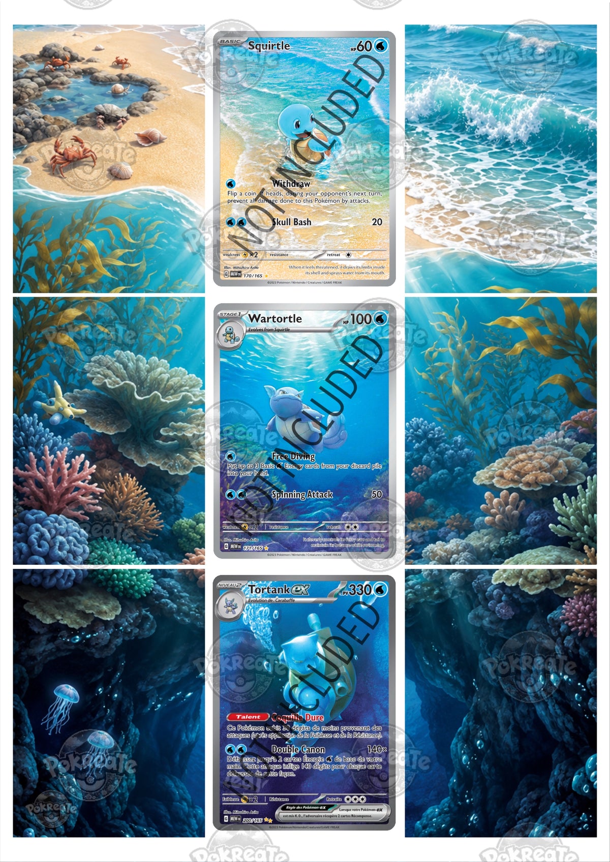 Printable Extended Artwork • Pokémon • Squirtle, Wartortle, Blastoise 151
