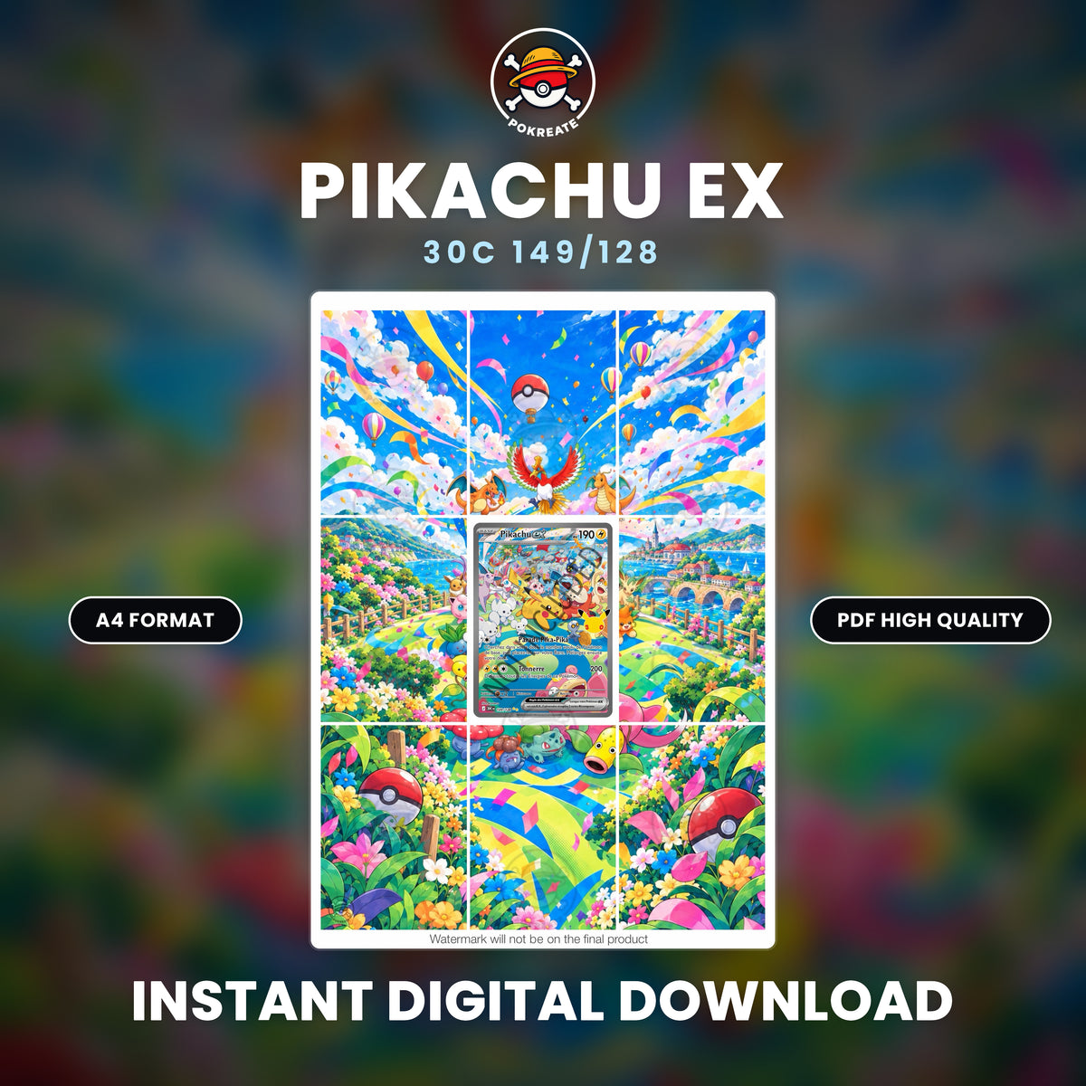 Printable Extended Artwork • Pokémon • Pikachu Alt. 149/128 - 30th Anniversary
