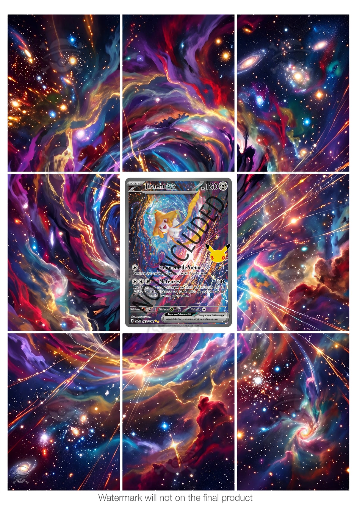 Printable Extended Artwork • Pokémon • Jirachi Alt 155/128 - 30th Anniversary