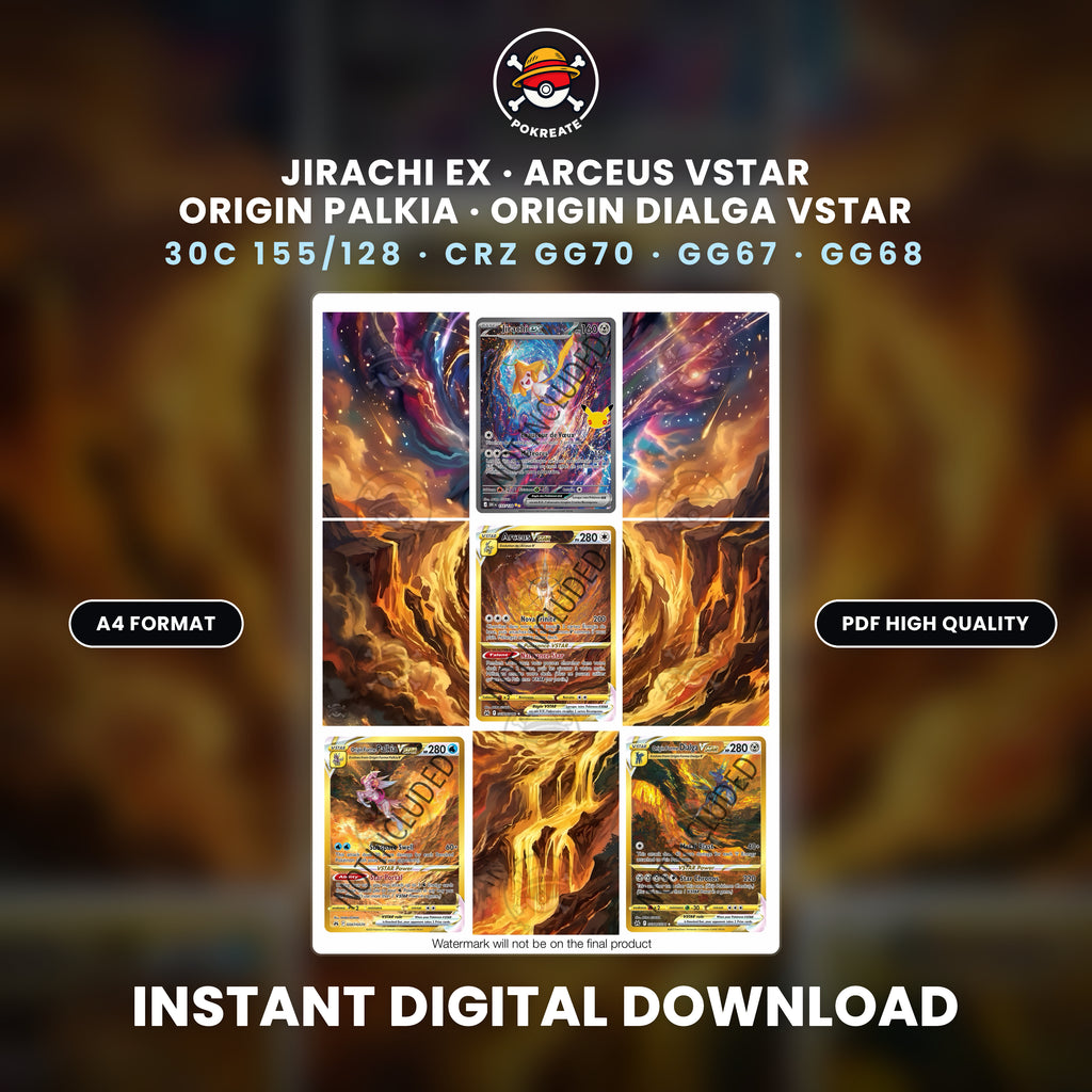 Printable Extended Artwork • Pokémon • Akira Egawa - Jirachi, Arceus, Dialga, Palkia