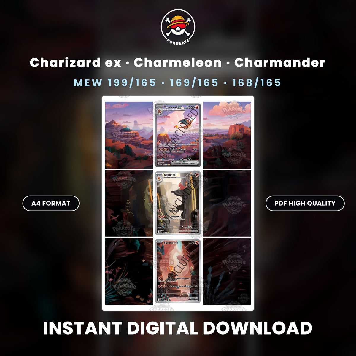 Printable Extended Artwork • Pokémon • Charmander, Charmeleon, Charizard 151