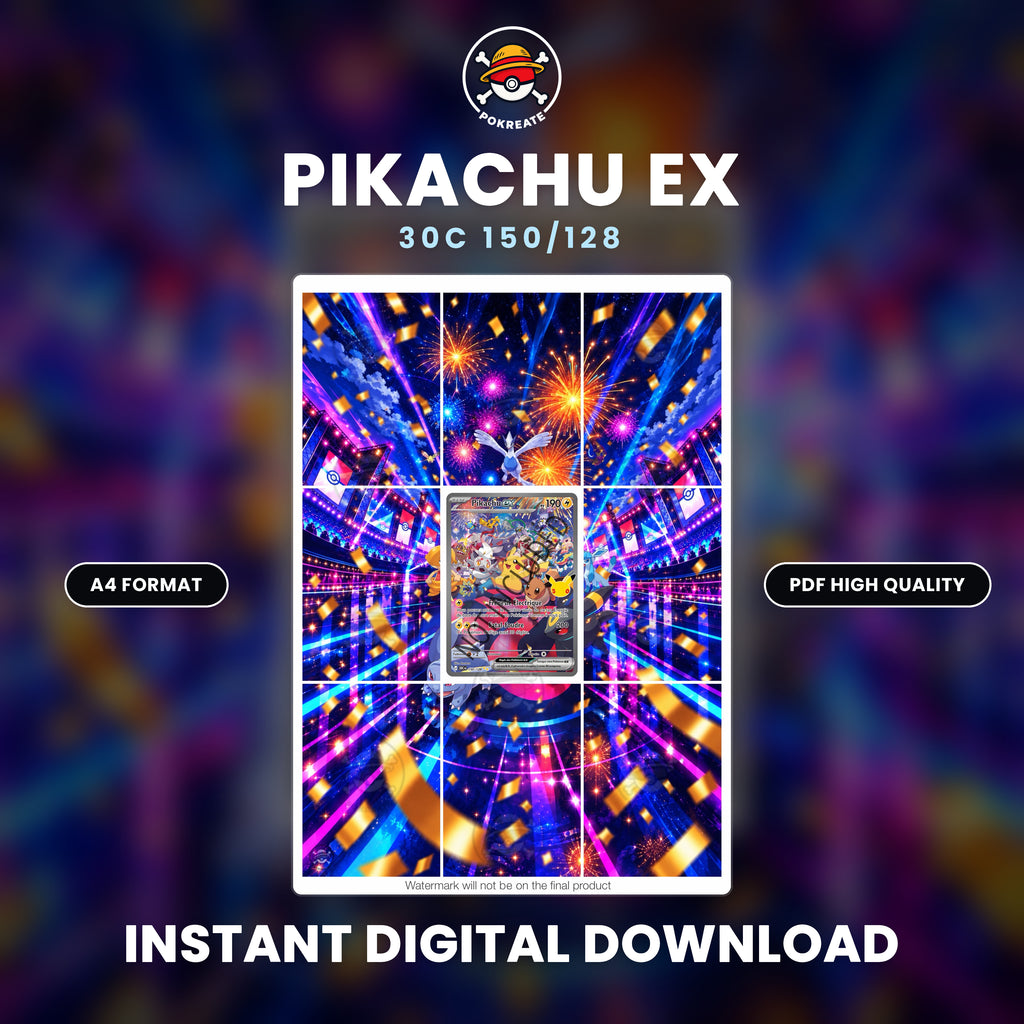 Printable Extended Artwork • Pokémon • Pikachu (Night) Alt. 150/128 - 30th Anniversary