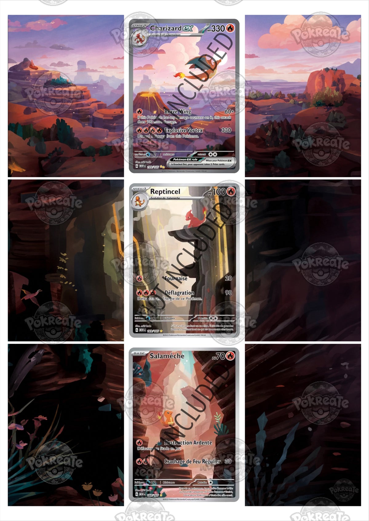 Printable Extended Artwork • Pokémon • Charmander, Charmeleon, Charizard 151