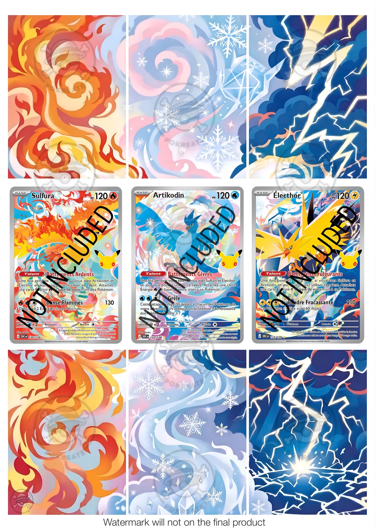 Printable Extended Artwork • Pokémon • Moltres, Articuno, Zapdos - 30th Anniversary