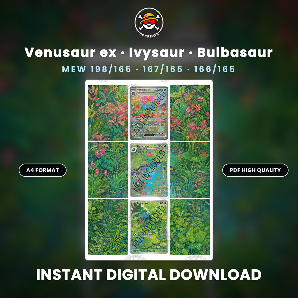 Printable Extended Artwork • Pokémon • Bulbasaur, Ivysaur, Venusaur 151
