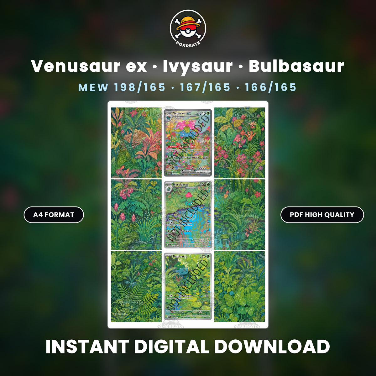 Printable Extended Artwork • Pokémon • Bulbasaur, Ivysaur, Venusaur 151