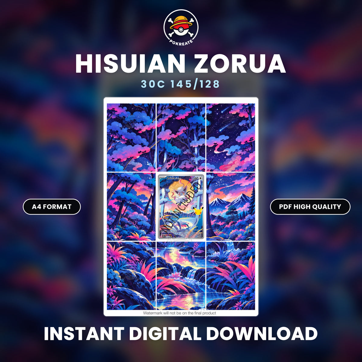 Printable Extended Artwork • Pokémon • Zorua 145/128 - 30th Anniversary