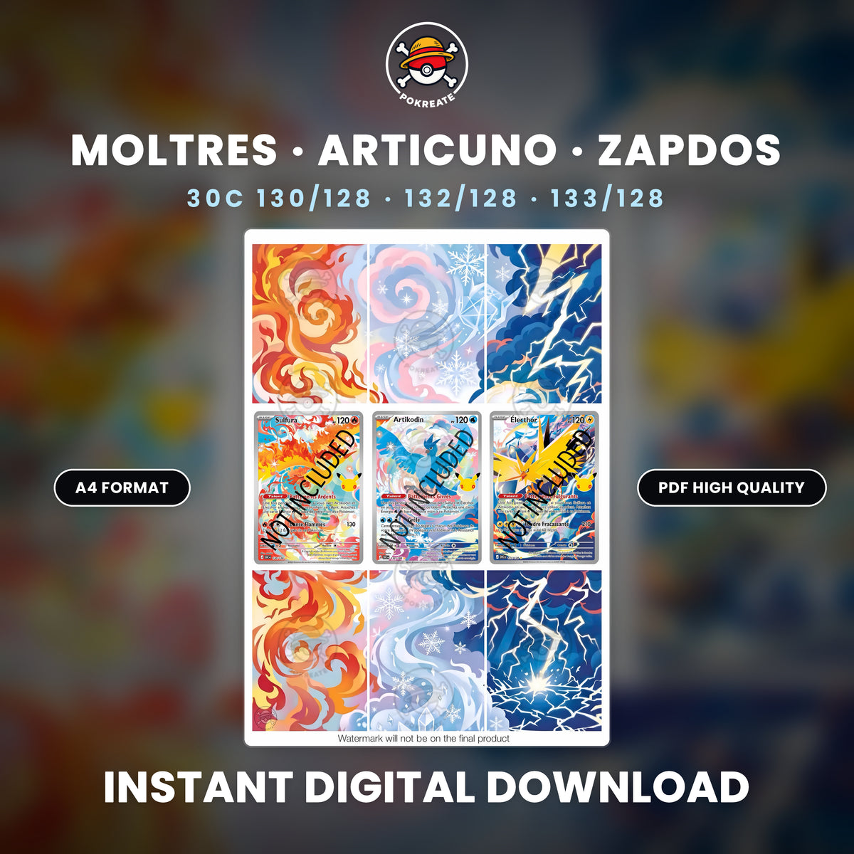 Printable Extended Artwork • Pokémon • Moltres, Articuno, Zapdos - 30th Anniversary