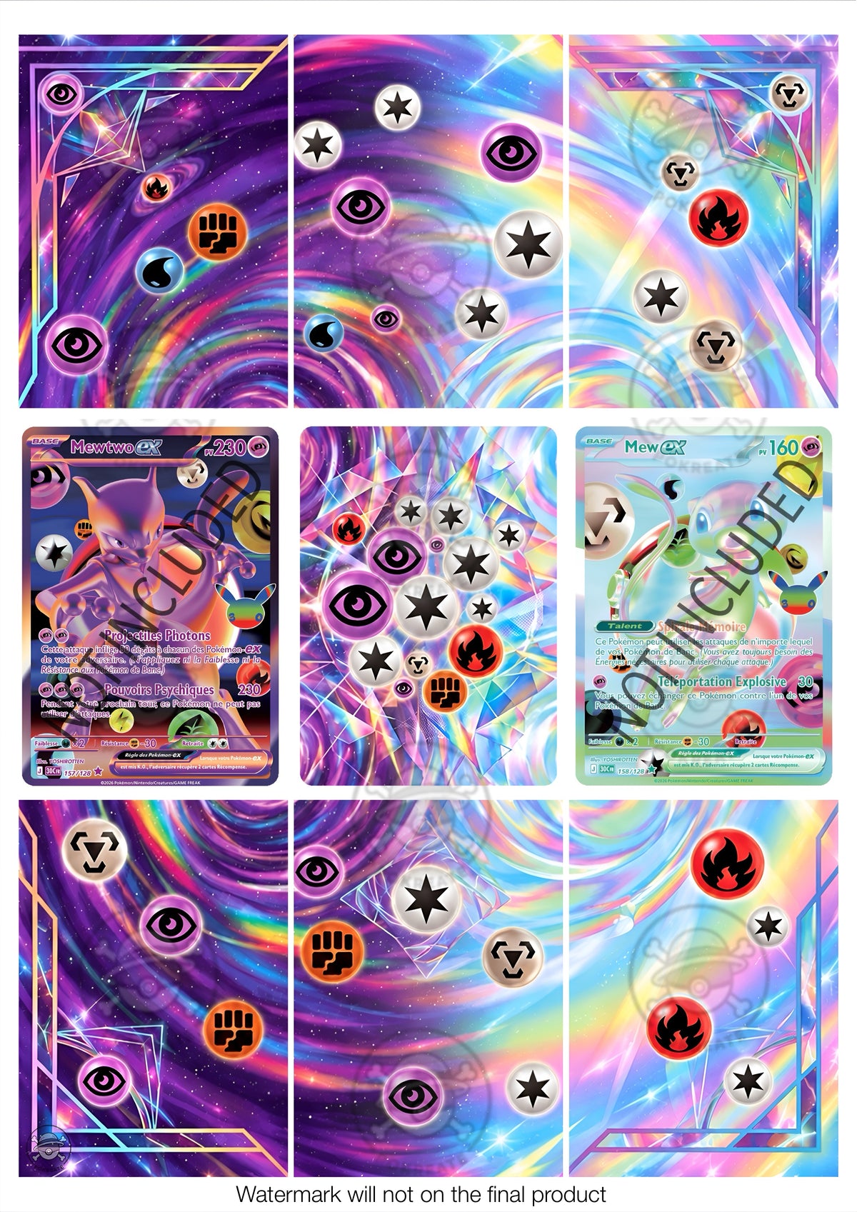Printable Extended Artwork • Pokémon • Mewtwo & Mew 30C 157-158/128